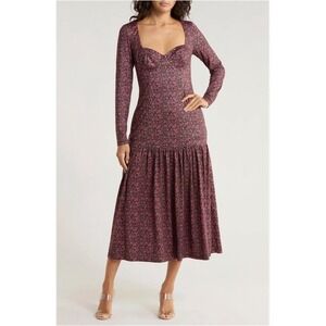 Hutch Chase Long-Sleeve Midi Tiered Dress in a dark floral print Size M